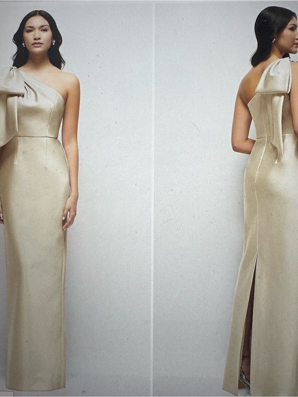ALFRED SUNG One-Shoulder Gold Satin Gown - Picture 1 of 6